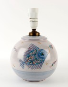 HJORTH Danish pottery lamp base with fish decoration,&nbsp; impressed mark to base, ​​​​​​​25cm high overall