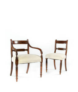 A fine set of 8 Georgian English mahogany dining chairs comprising 2 carver chairs & 6 standards, late 18th to early 19th century.
