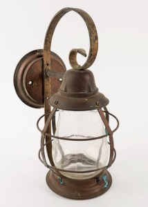 A copper and glass portico wall light, 19th/20th century, 36cm high