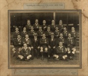 QUEENSLAND REPRESENTATIVE RUGBY UNION TEAM, SYDNEY, 1927. Black and white albumen print team photograph laid down on original card with captions. By Melba Studios of Sydney. Framed and Mounted. Sheet size 29 x 38cm, 61 x 75cm overall - 2