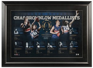 Footscray / Western Bulldogs FC signed Brownlow official print with replica Brownlow Medal. Limited edition #9 of 200. Signed by Peter Box, John Schultz, Gary Dempsey, Kelvin Templeton, Brad Hardie, Tony Libertore, Scott Wynd and Adam Cooney. Official AFL