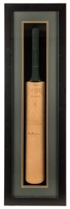 Full size Slazenger Bradman Majestic special edition bat with original Bradman signature to face, attractively framed and glazed, overall 109 x 33cm