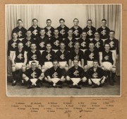 CARLTON FOOTBALL CLUB V.F.L. PREMIERS 1945 official team photograph by Allan Studios, Collingwood; mounted on printed card with the players names at the base; framed and glazed, overall 33 x 40cm. - 2