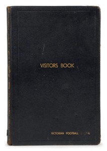 THE VICTORIAN FOOTBALL LEAGUE VISITORS BOOK 1956 - 1973 : INCLUDING THE VISIT OF THE ROYAL FAMILY, April 1970 The large, leather-bound visitors book in which significant visitors to Harrison House (former headquarters of the VFL), the M.C.G. and V.F.L. Ho