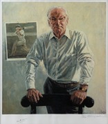 Portrait of Sir Donald Bradman&nbsp;by Bill Leak, colour lithograph numbered 180/334, signed by Bradman and Leak in the margin at base; framed and glazed, overall 106 x 95cm. Accompanied by a signed CofA from the Bradman Museum. - 2
