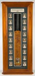 BRADMAN'S INVINCIBLES 1948: A presentation in specially constructed case, with a full size replica Don Bradman bat with applied signatures of the whole Australian team, additionally with a collector card with original Bradman signature affixed at base; th
