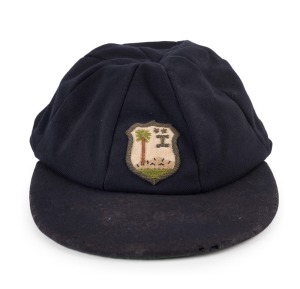 WEST INDIES: Test team cap in blue wool with&nbsp;metal and silk embroidered logo to front panel. Made by Bill Edwards, Swansea. Match worn; player unknown.