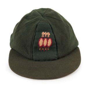 EAST AFRICA CRICKET CLUB: International team woollen cap made by Jack Hobbs Ltd., Fleet Street, circa 1967. Player's name "A. Lakhani" in pen to manufacturers label.
