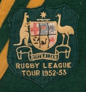 CLIVE CHURCHILL'S No.1 JERSEY FOR THE 1952-53 AUSTRALIAN "KANGAROO" TEAM TOUR TO FRANCE AND GREAT BRITAIN The jersey is in very good match-worn condition, with the David Jones label still present. - 2