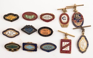 AUSTRALIAN JOCKEY CLUB: 1935-1955 collection of brass and enamel membership badges and fobs (13 items)