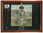 "A Tribute to The Don 1908 - 2001" large framed presentation described in the accompanying material as an "Exclusive Limited Edition Masterpiece personally signed by Sir Donald Bradman&nbsp;- Only 99 released Worldwide". This is #3/99 and is accompanied by a f