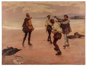 ARTIST UNKNOWN (19th century), (the duel, swords at dawn), oil on canvas, 61 x 79cm