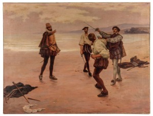 ARTIST UNKNOWN (19th century), (the duel, swords at dawn), oil on canvas, ​​​​​​​61 x 79cm