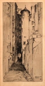 J. S. C. SIMPSON, Advocate's Close Edinburgh, dry point engraving, titled and signed in the lower margin, 33 x 18cm, 54 x 41cm overall