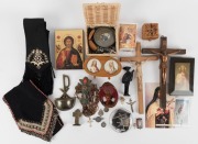 An accumulation of religious items, icons, crucifixes etc, 19th and mostly 20th century, (qty)