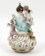 MEISSEN antique German porcelain lidded urn on stand with hand-painted classical scene, applied flowers and figural decoration, A/F, 19th century, blue crossed swords mark, 70cm high - 2