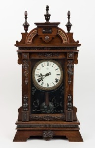 OWARI rare Japanese antique parlour clock in timber case, time and strike movement, circa 1900. 59cm high