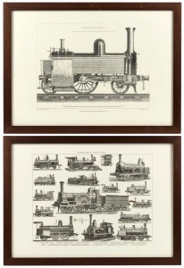 STEAM LOCOMOTIVE pair of framed prints, ​​​​​​​33 x 45cm each overall