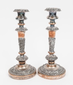 SHEFFIELD PLATE pair of antique English candlesticks, 19th century, ​​​​​​​25cm high