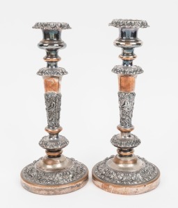 SHEFFIELD PLATE pair of antique English candlesticks, 19th century, 25cm high