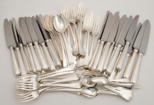 Georgian sterling silver cutlery for 12 places, (later knives), (72 items), 1640 grams not including knives