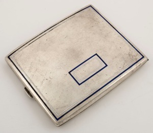 A Continental silver cigarette case with remains of enamel decoration, circa 1930, 10cm wide, 174 grams