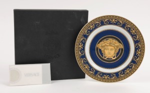 VERSACE "Medusa Blue" porcelain side plate in original box, stamped "ROSENTHAL, Versace, Medusa Blue", 18.5cm diameter