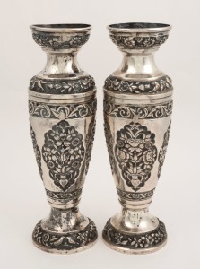A pair of antique Chinese Straits silver vases, 19th/20th century, ​​​​​​​26cm high, 665 grams total