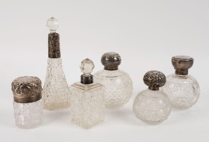 Group of six assorted crystal and sterling silver antique and vintage vanity jars, 19th/20th century, the largest 20.5cm high