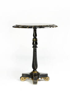 Georgian wine table, ebonized papier mache with hand painted floral top. Early 19th century. Height 71cm&nbsp;