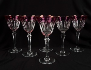 A set of six crystal wine glasses with ruby overlay, 20th century, 16.5cm high