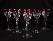 A set of six crystal wine glasses with ruby overlay, 20th century, 16.5cm high