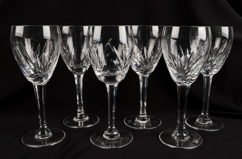 WATERFORD set of six fine Irish crystal wine glasses, with acid etched marks to bases, 18cm high