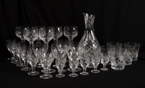 STUART CRYSTAL carafe and five sets of six assorted Stuart Crystal glasses, (31 items), the carafe 26cm high