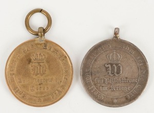 1870-71 Prussian Campaign Medals - one in bronze (for combatants); the other in steel (for non-combatants). (2).