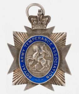 GREAT BRITAIN: Royal Army Temperance Association fob in silver and blue enamel.