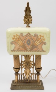 An Art Deco table lamp, gilt cast metal and glass with decorated finish, circa 1930s, 47cm high