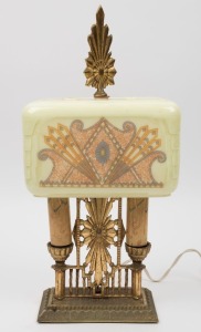 An Art Deco table lamp, gilt cast metal and glass with decorated finish, circa 1930s, ​​​​​​​47cm high