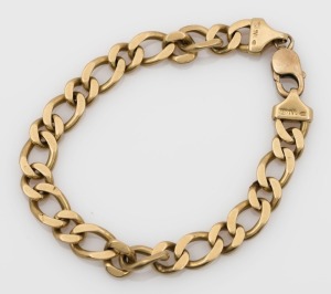 An 18ct solid gold curb link bracelet with later 9ct gold clasp, stamped "750" to the bracelet and "375" to the clasp, 23cm long, 50 grams total