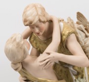 ROYAL&nbsp;DUX "RETOUR DE CHASSE" antique Bohemian porcelain figural group, 19th/20th century, pink triangle mark to base, 54cm high - 2