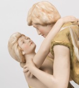ROYAL&nbsp;DUX "RETOUR DE CHASSE" antique Bohemian porcelain figural group, 19th/20th century, pink triangle mark to base, 54cm high - 3