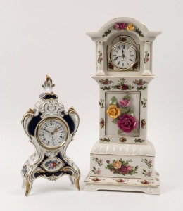 ROYAL ALBERT porcelain cased clock, and a German porcelain cased clock, both with quartz movements, 40cm and 27cm high