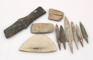 ARROW HEADS & WEAPONS. Group of 10 archaic stone examples, unknown age. Note: Collected by an Australian Diplomat in Korea during the early 1960s, ​​​​​​​the largest 16.5cm long