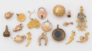 Assorted charms and pendants, mainly 9ct gold, (16 items), ​​​​​​​approximately 35 grams gold weight