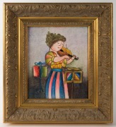 JOYCE ROYBAL (Italy 1955 - ), (the violin player), acrylic on canvas,&nbsp; signed lower right, 25cm x 21cm, 42cm x 37cm overall