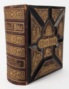 HOLY BIBLE the parallel bible, the old and new versions in parallel columns, with 2000 illustrations, handsomely bound in full morocco with decorative embossed pictorial boards and spine, 19th century