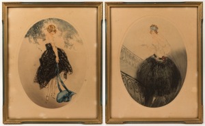 Two French Art Deco chromolithographs of ladies, by LOUIS ICART and JEAN GILLES, both attractively framed and mounted, 55 x 44cm each overall