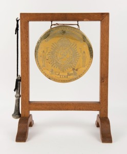 ROYAL ARMY SERVICE CORPS (Egypt), brass dinner gong on oak stand, ​​​​​​​47cm high