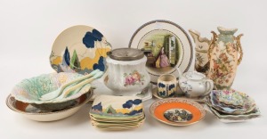 An assorted lot of antique and vintage porcelain dishes, jug, salad bowl and servers, vases, biscuit barrel and chintz china, including attractive Royal Doulton part set, 19th and 20th century, (29 items), the largest 24cm high