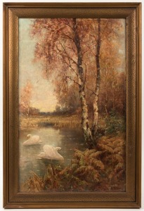 JAMES TOWNSHEND R.B.A., (landscape with swans), oil on canvas, signed lower right (James Townshend R.B.A.), 41.5 x 61.5cm overall